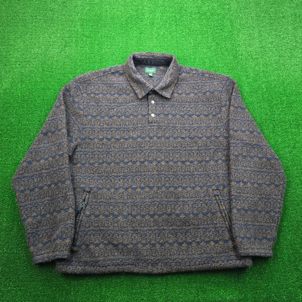 J Crew Sweater Mens 2XL Geometric‎ Wool Blend Fleece 1/4 Snap Collar Pullover